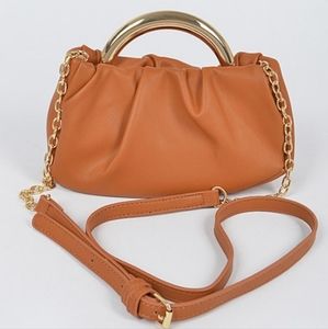Metal handle faux leather crossbody bag